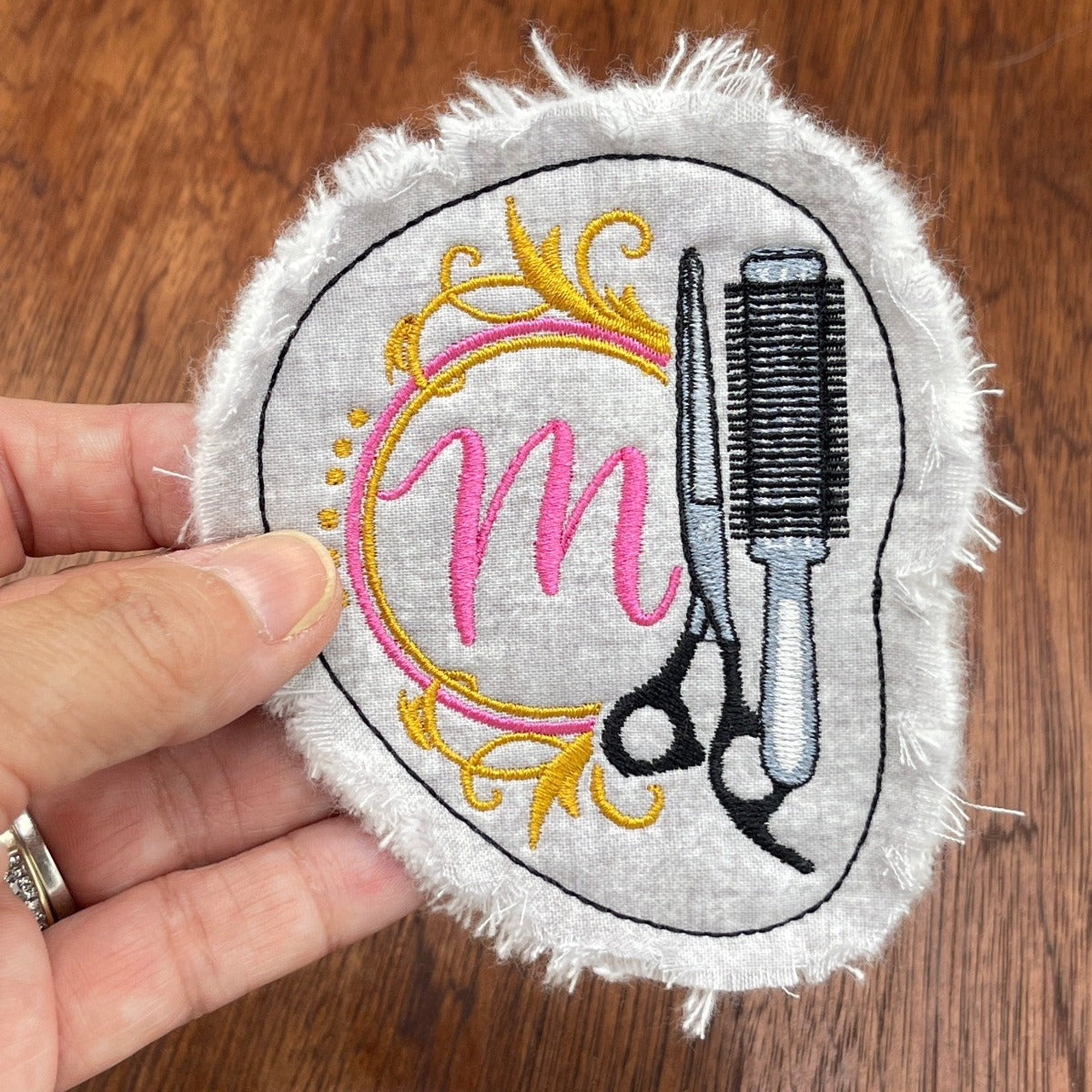 hair stylist patch raggy edge personalized initial