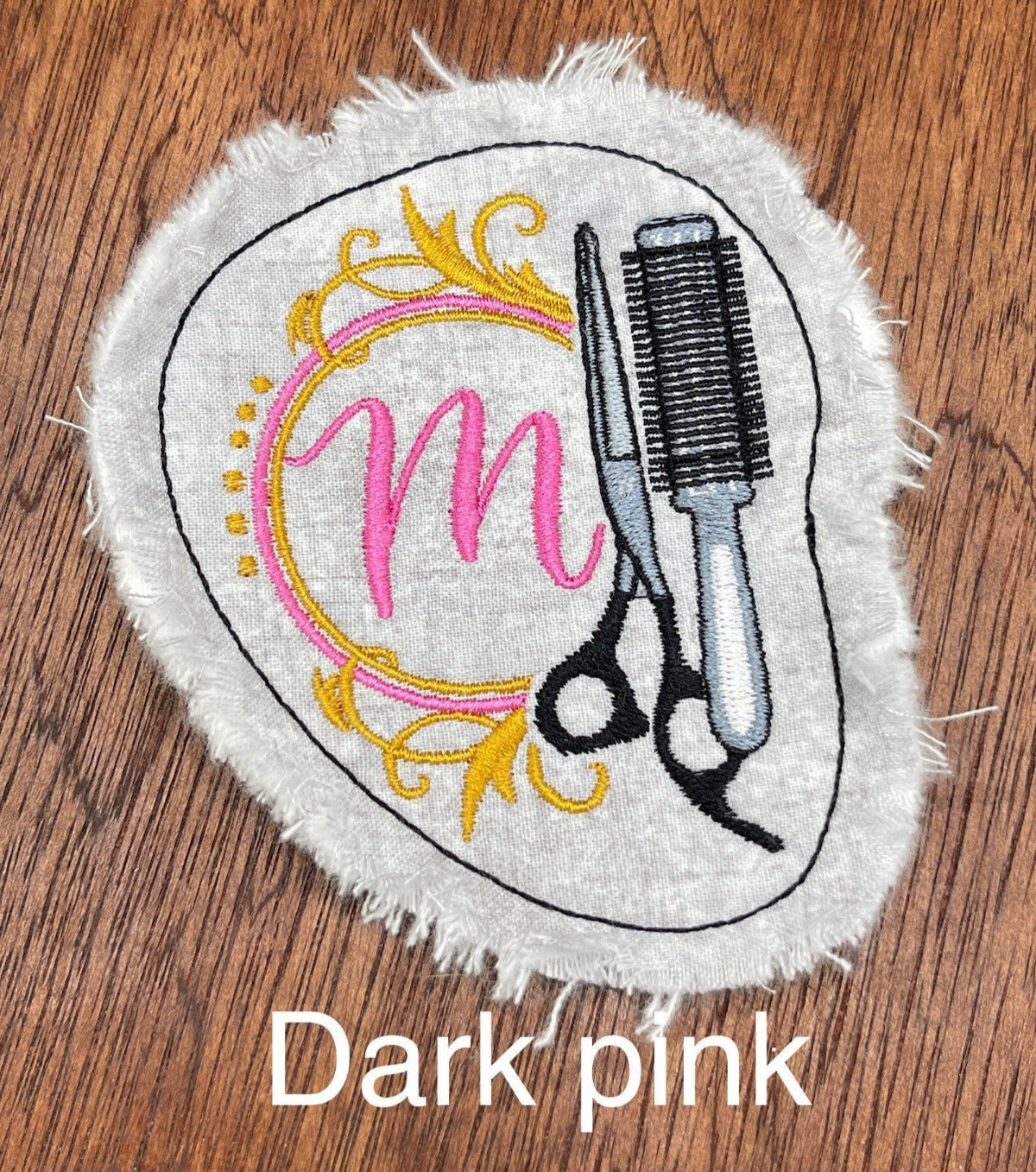 hair stylist patch initial  in pink