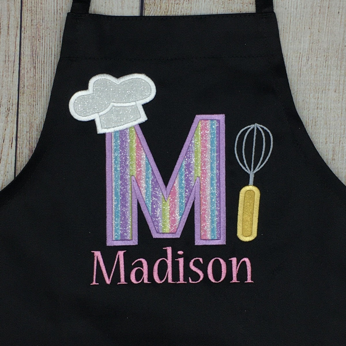 Girls black apron personalized with name