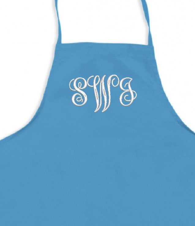Blue monogrammed apron