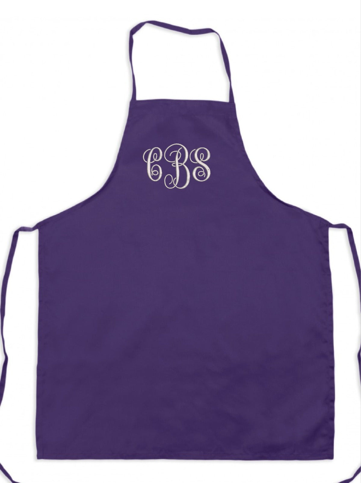Purple monogrammed apron