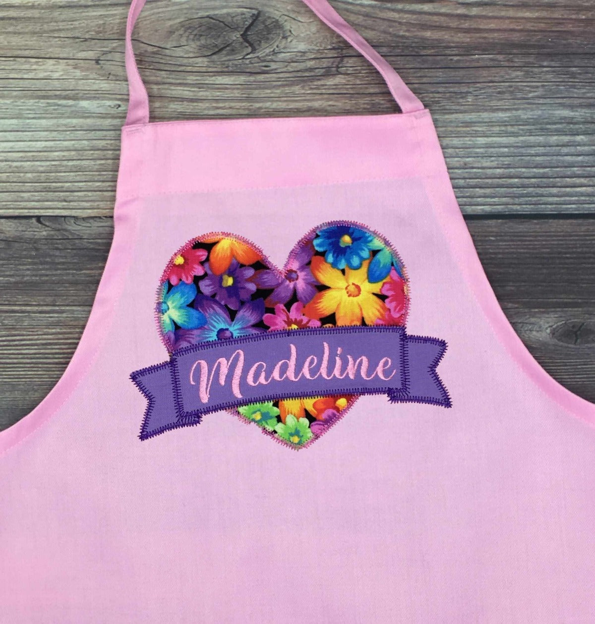 Pink girls apron with heart and name