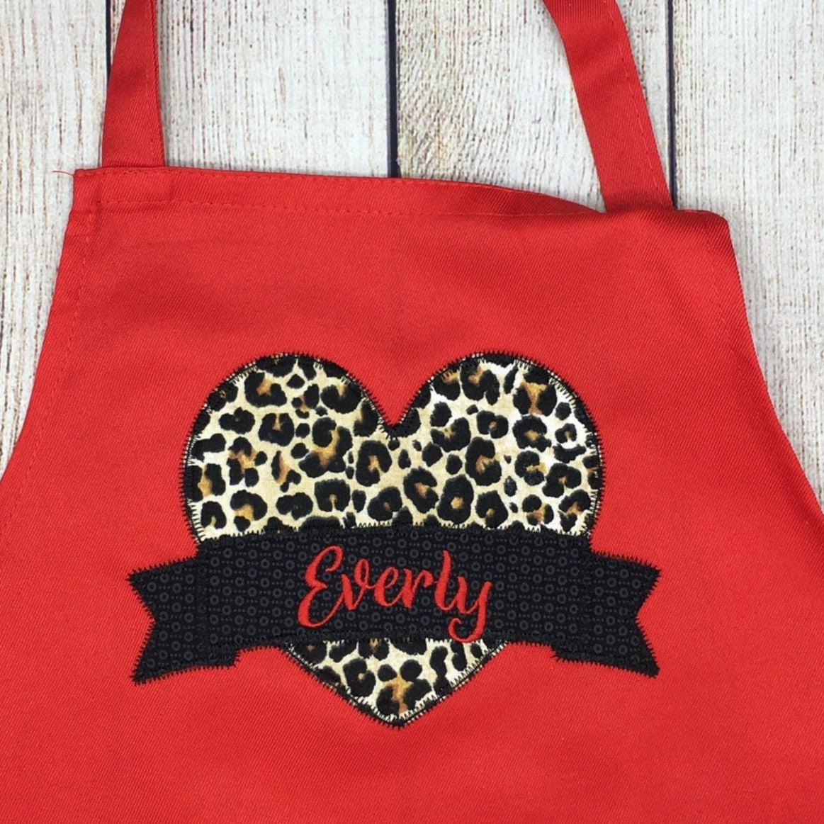 Girls red apron animal print with name
