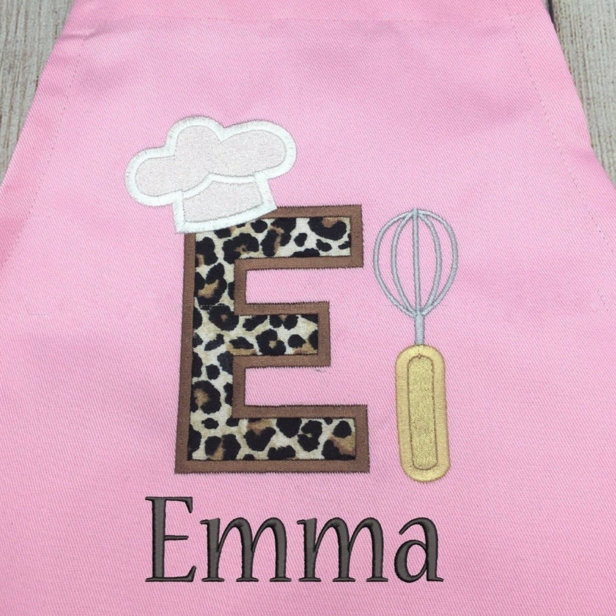 Girls pink animal print apron with name in embroidery