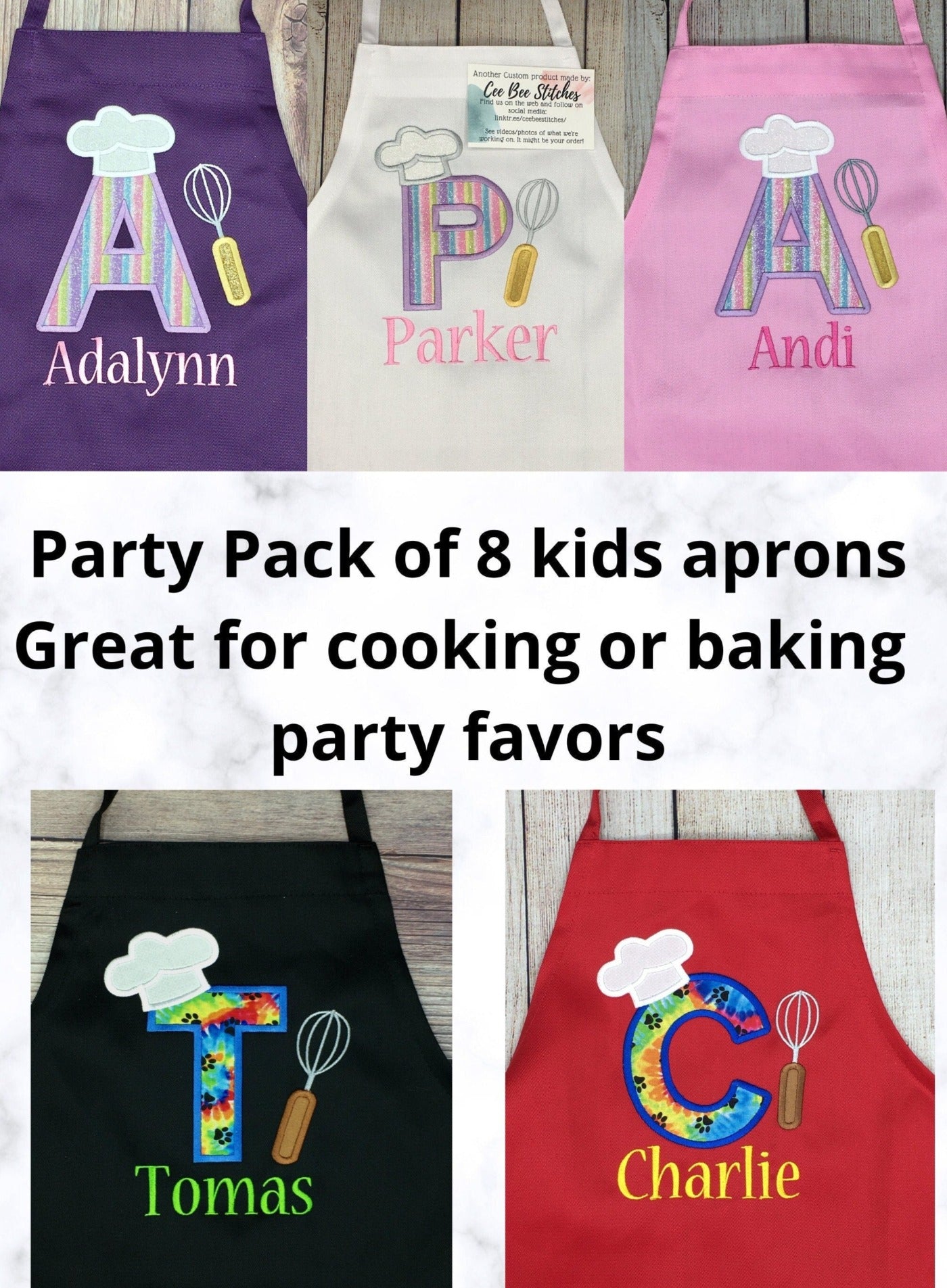 Kids apron party pack personalized cooking birthday