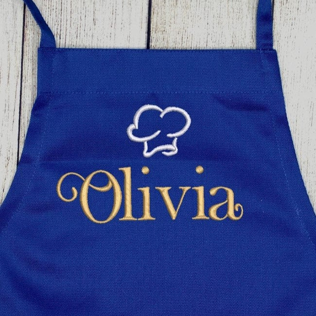 blue apron with name embroidered kids