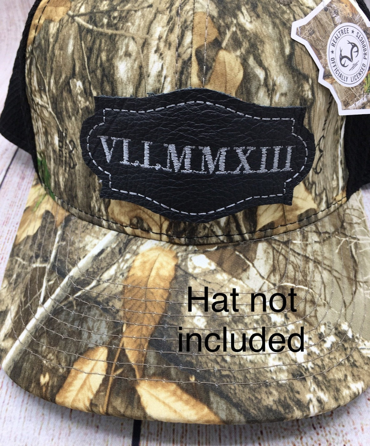 roman numeral date patch black leather on hat
