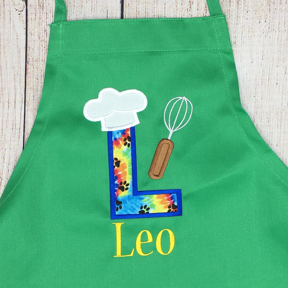 Boys tie dye green apron personalized with name