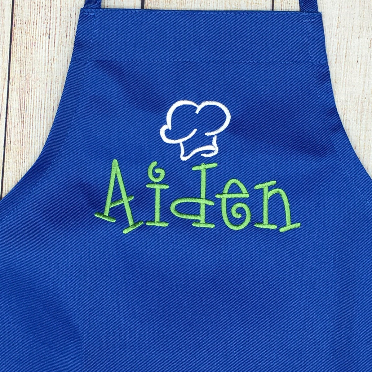 kids custom apron with name blue