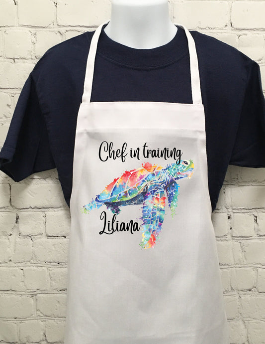 Kids sea turtle chef in training personalized apron