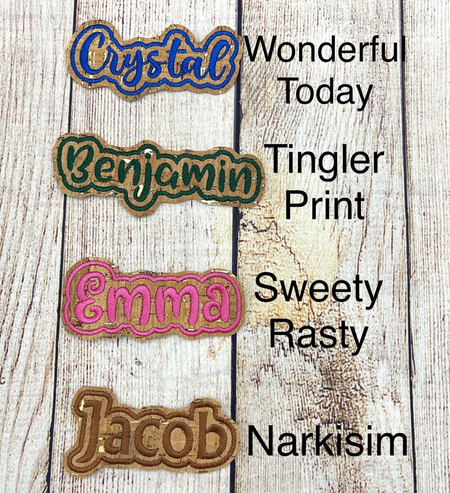Embroidered Name Patch on Cork