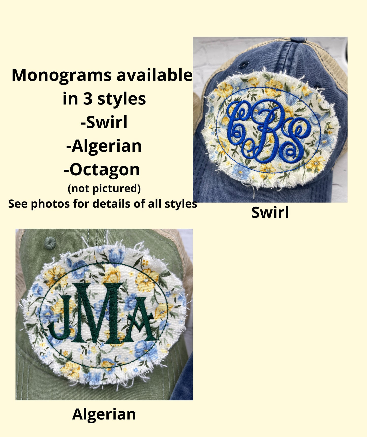 Monogram Embroidered Raggy Patch Hat