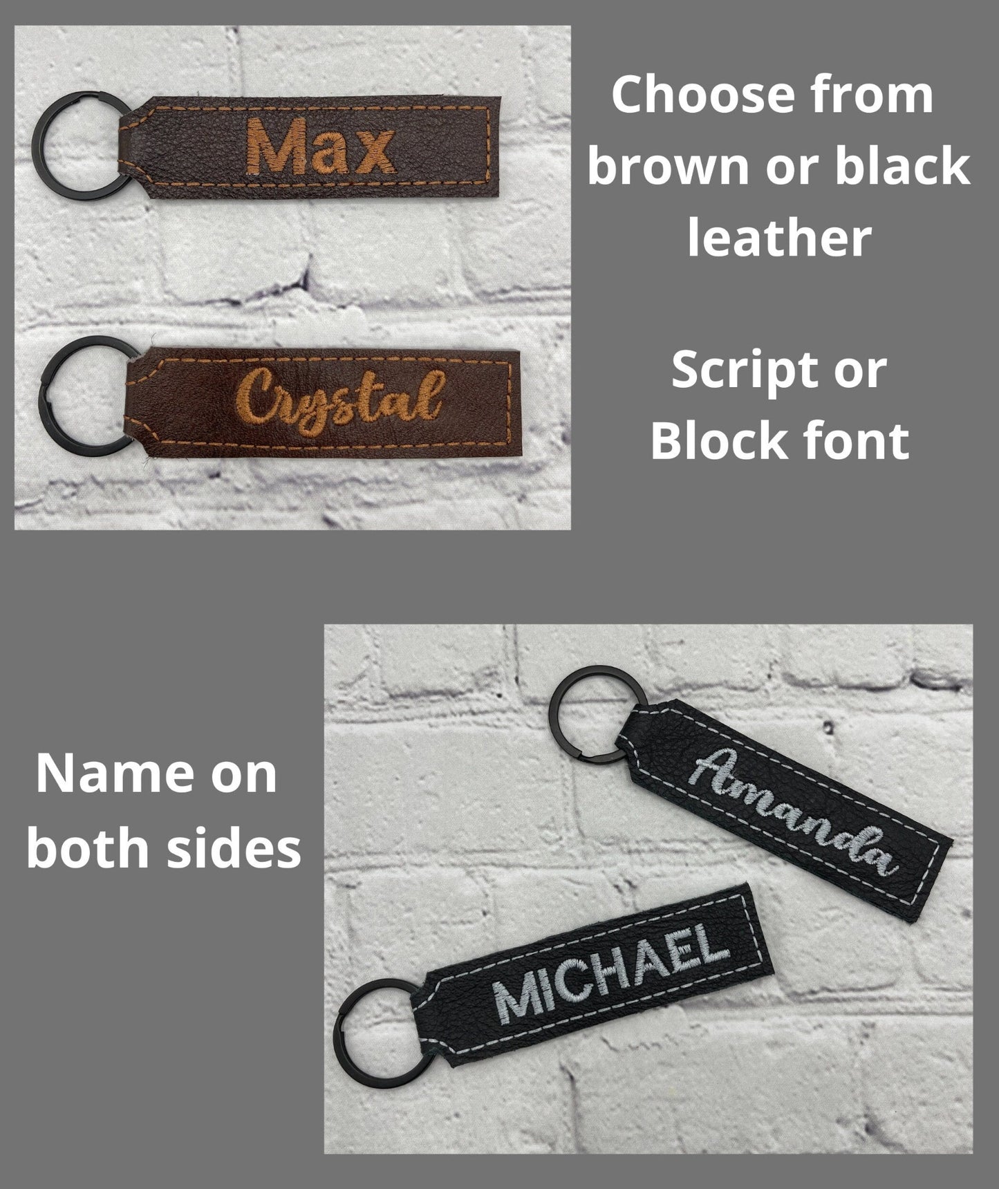 Genuine Leather Embroidered Name Keychain