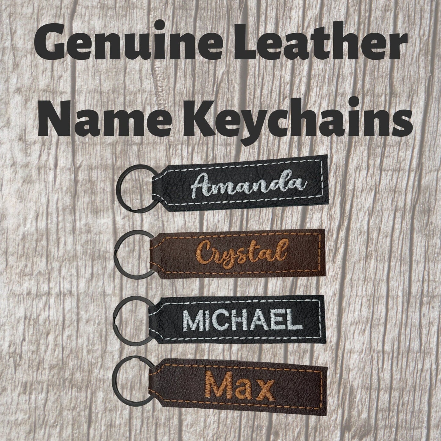 Name Keychain in brown and black genuine leather