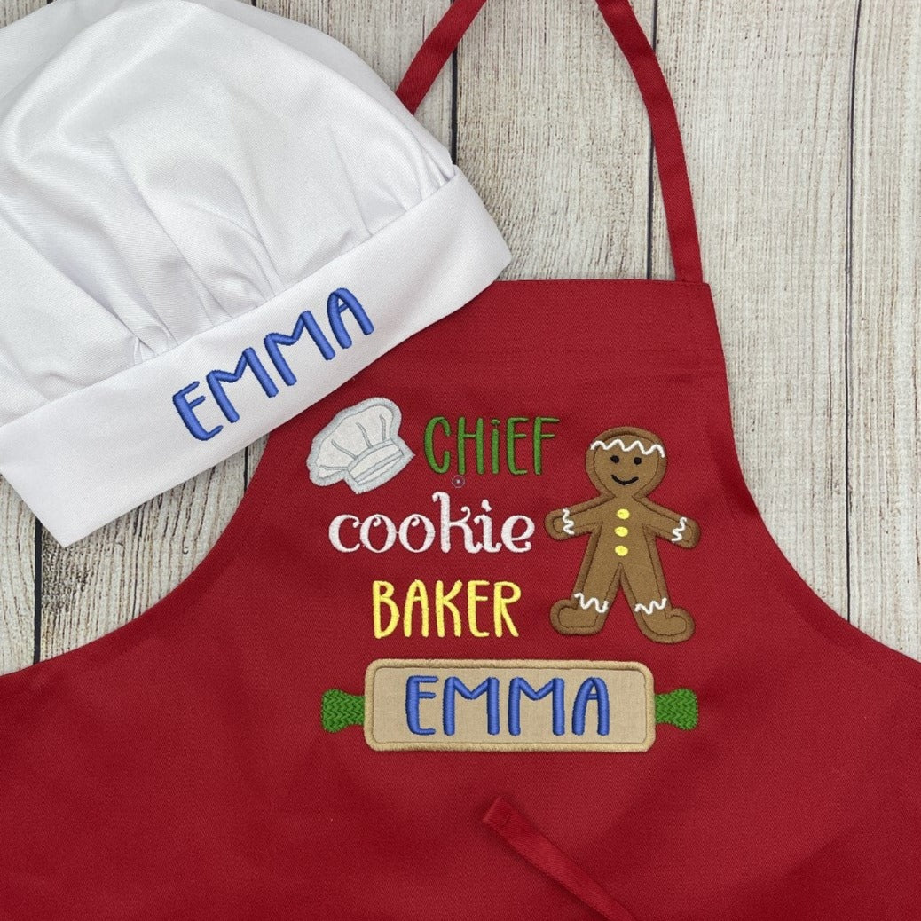 Set of 2 Kids Personalized Christmas Baking Aprons for Siblings Cookie Baker, Cookie Tester