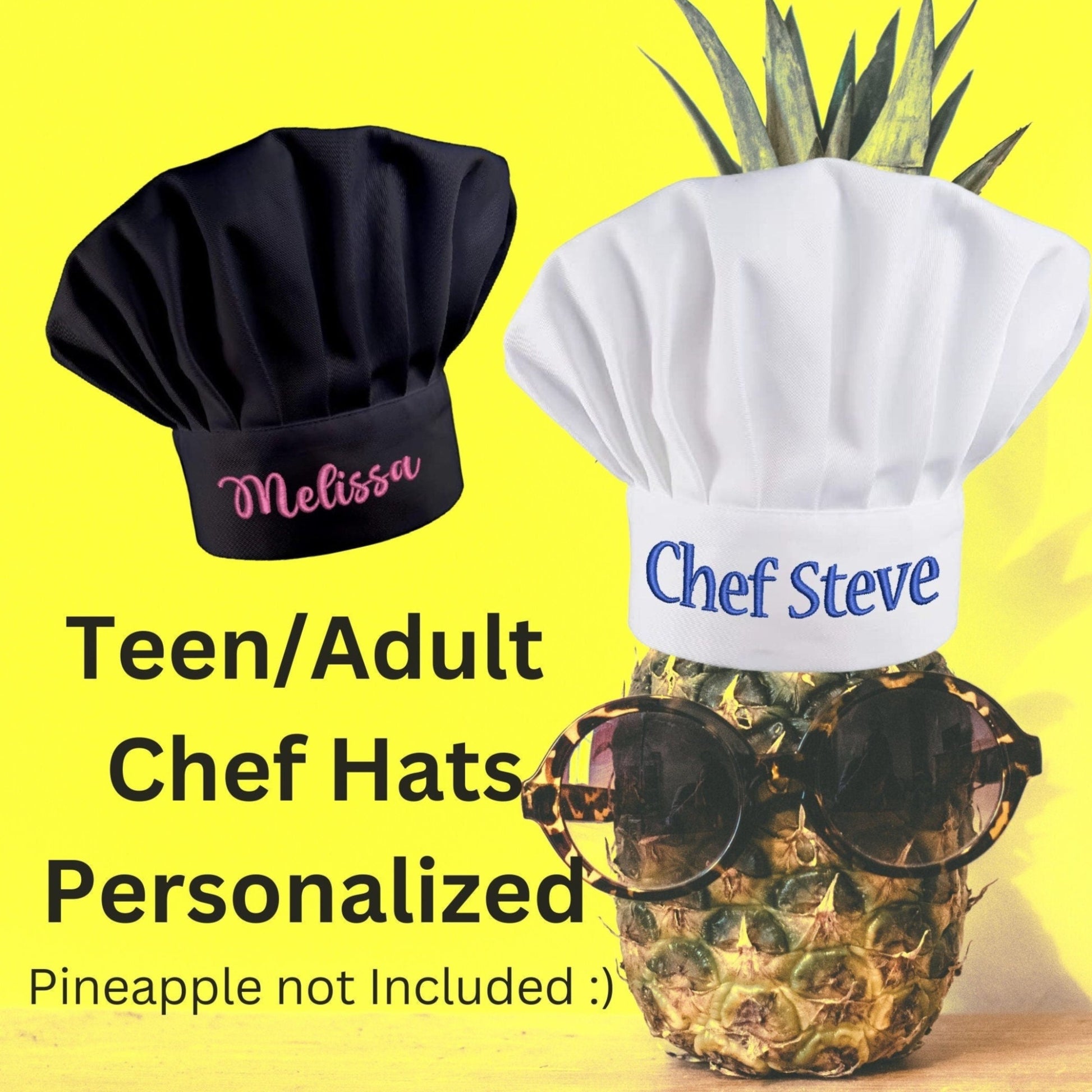 Photo of personalized white and black chef hats