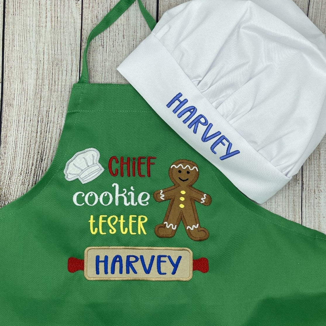 Kids Personalized Christmas Apron Embroidery Chief Cookie Tester with Name