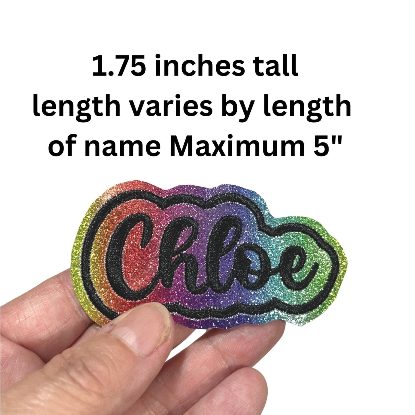 Embroidered Glitter Rainbow Vinyl Name Patch