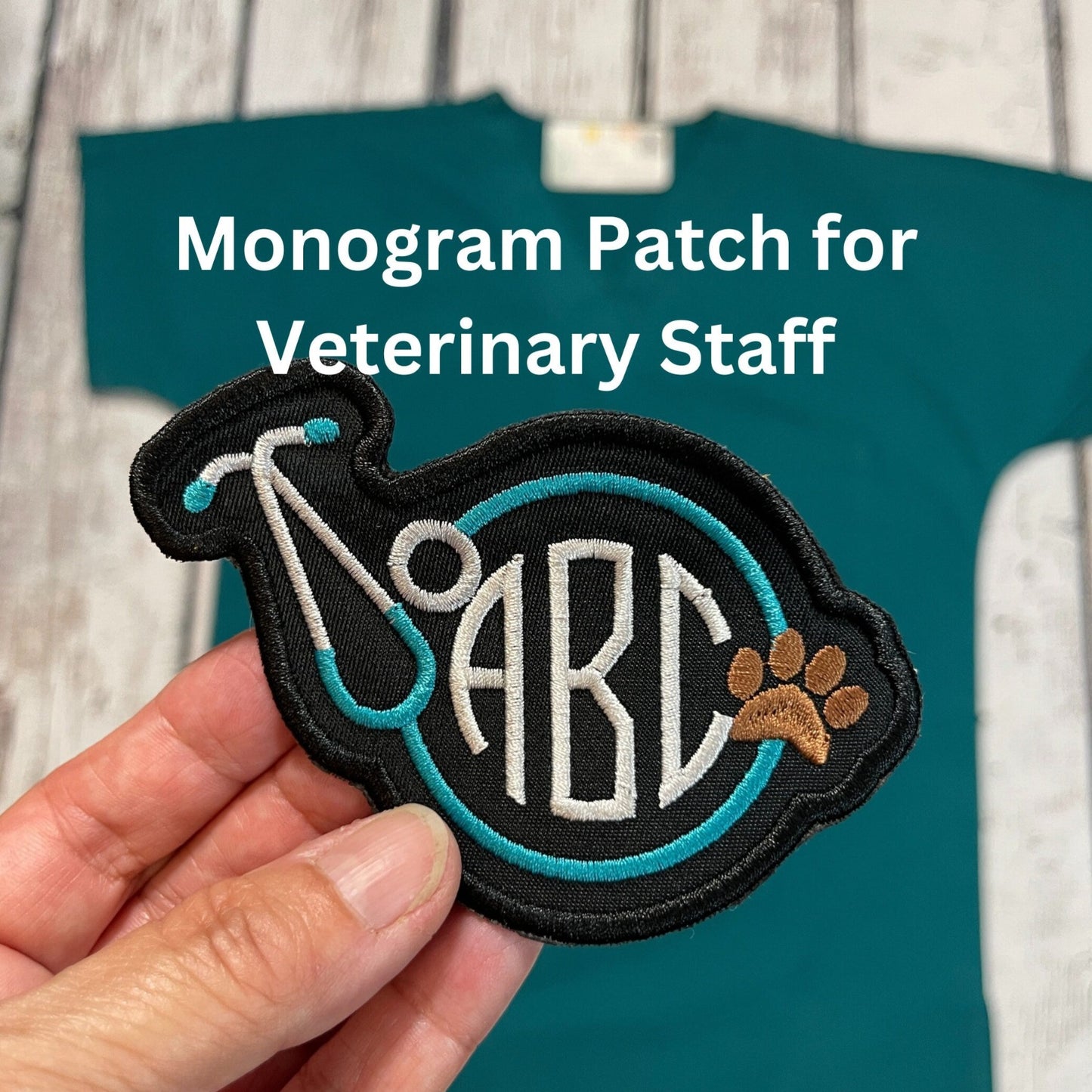 Veterinarian staff monogram patch with paw print and stethoscope