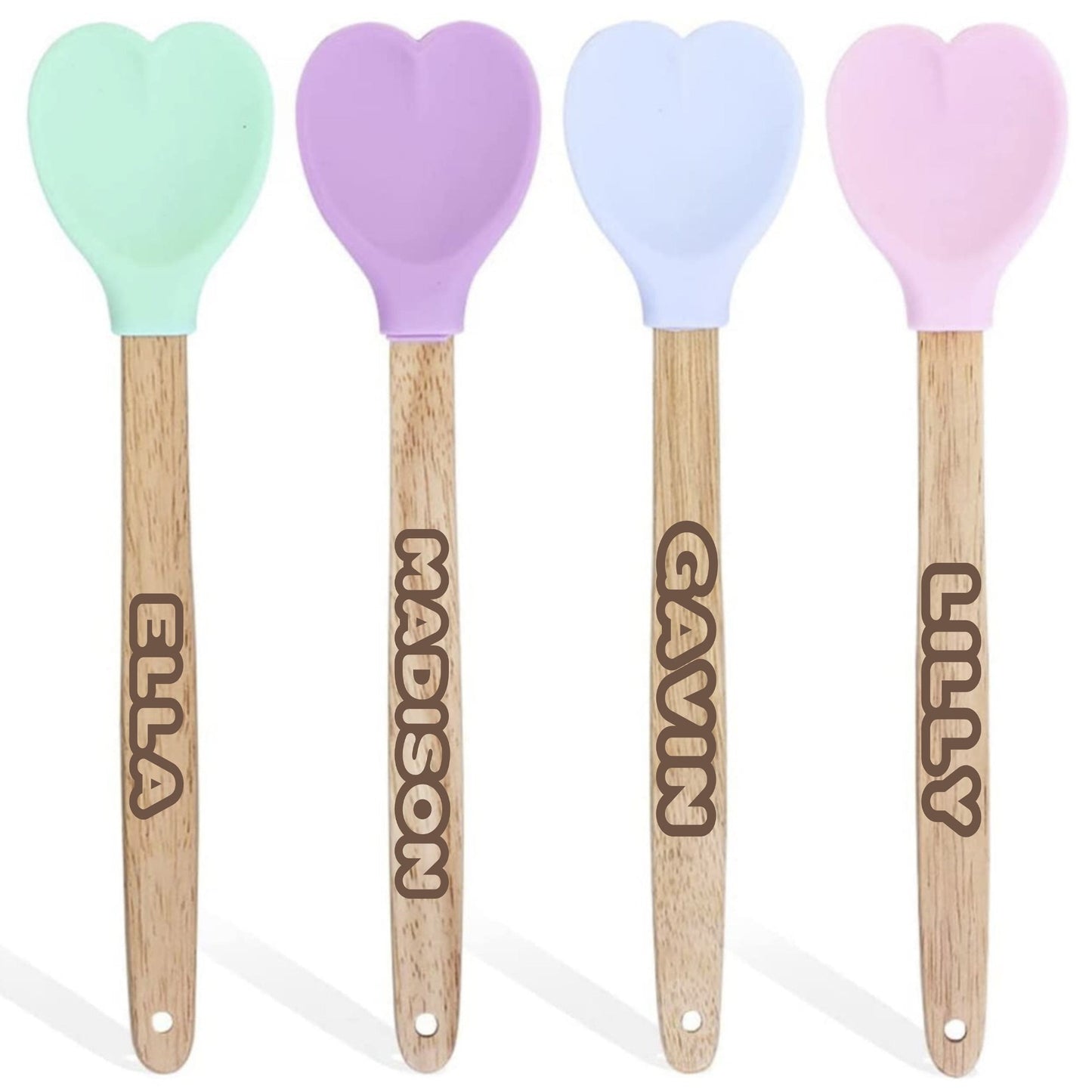 Party pack of 8 Personalized Heart Shaped Silicone Spatulas