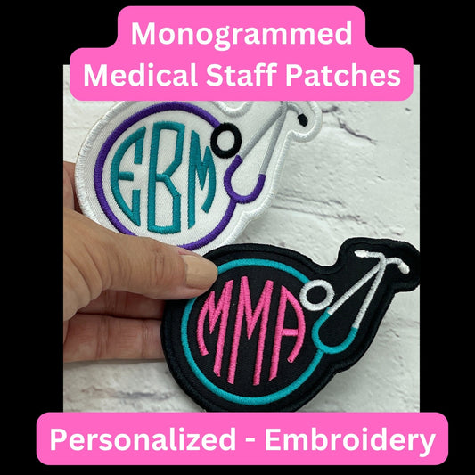 Embroidered Healthcare worker monogrammed patch with stethoscope