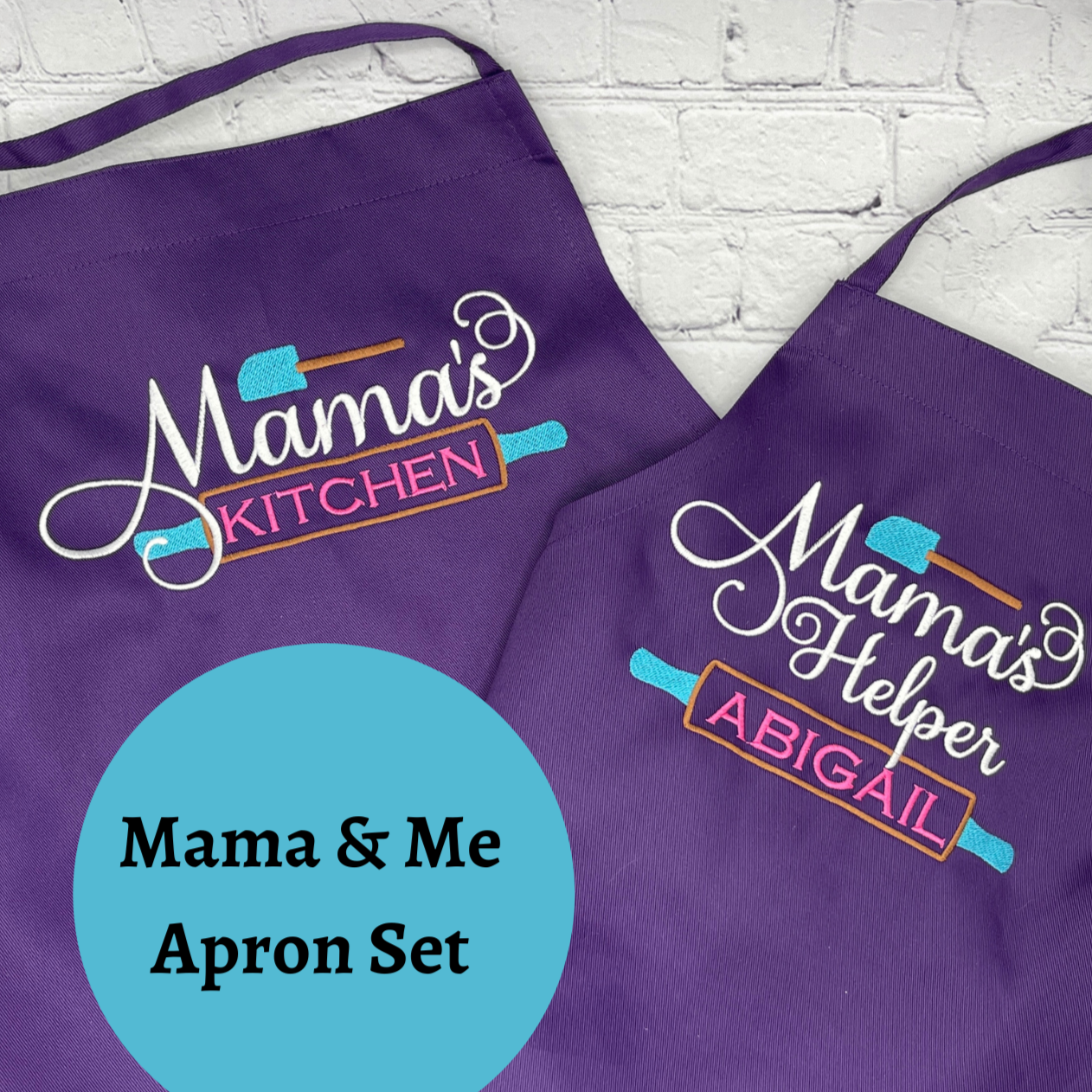 Mama's Kitchen Adult Apron & Mama's Helper Child Apron Personalized Set- Embroidery